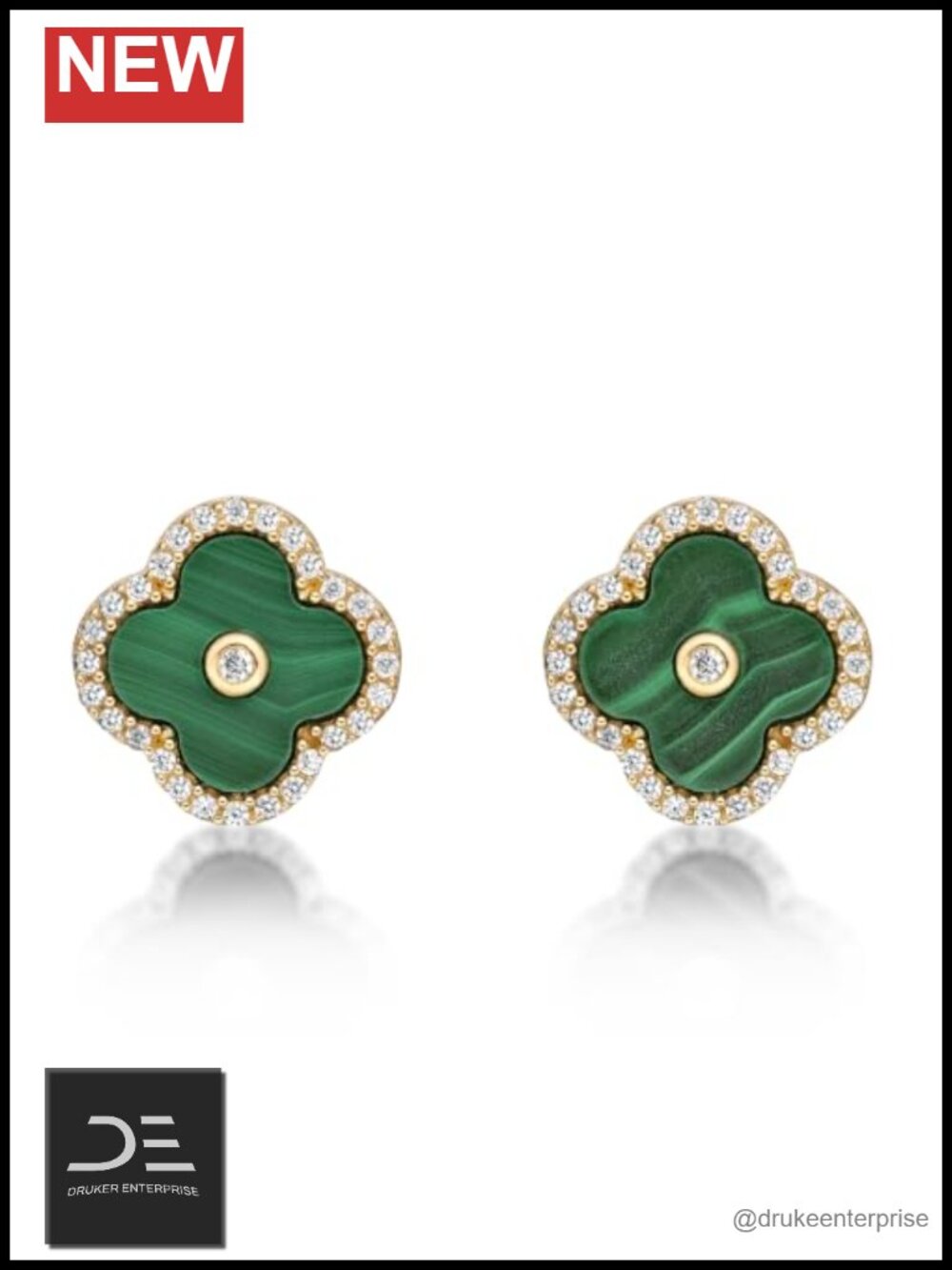 Four Petal Halo Flower Stud Earrings Gold Plated 925 Sterling Silver
